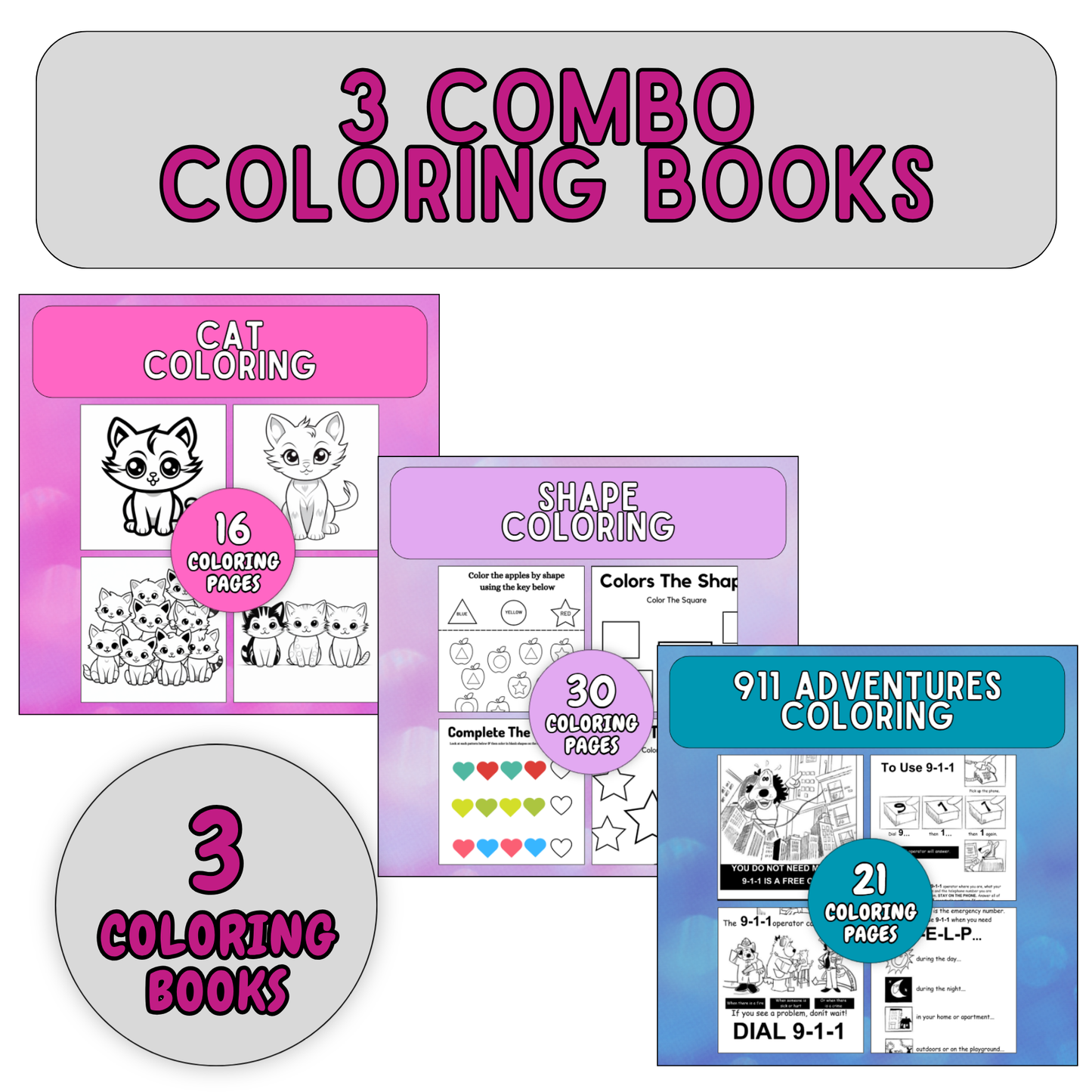 3 Coloring Book COMBO