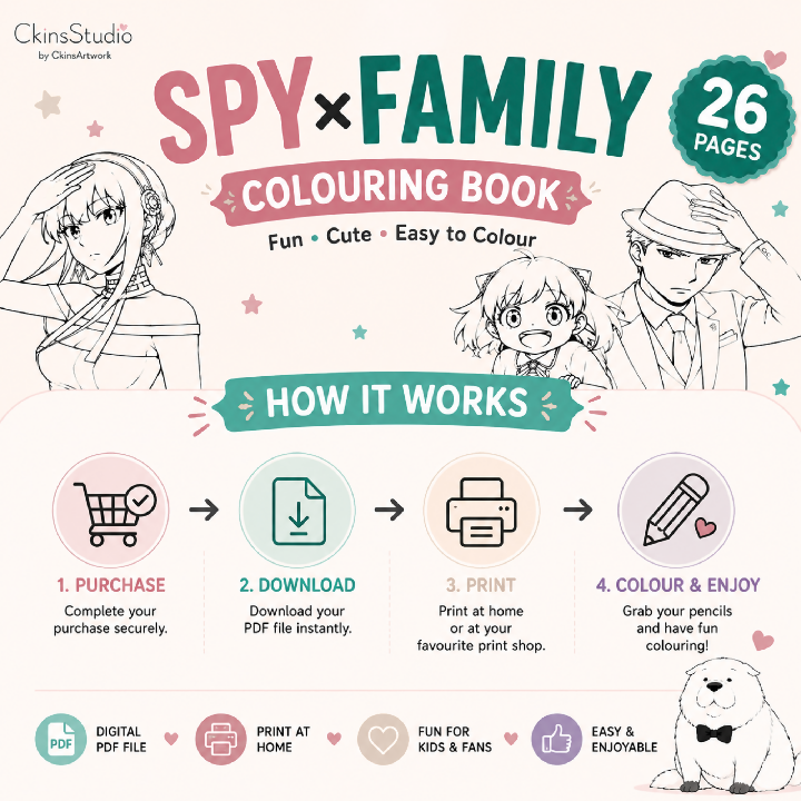 SPY X FAMILY Colouring Book 26 Printable A4 Colouring Pages PDF