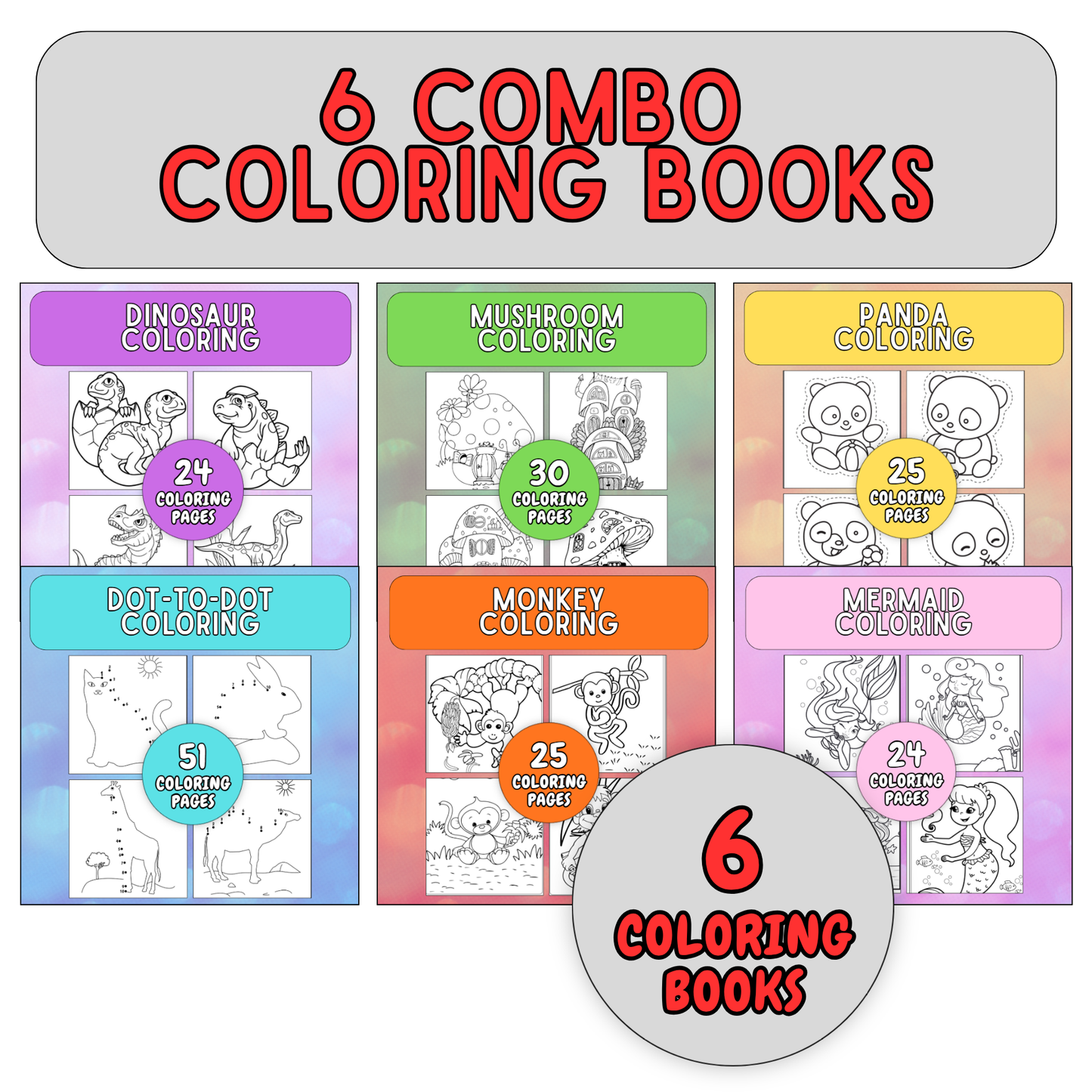 6 Combo Coloring Books