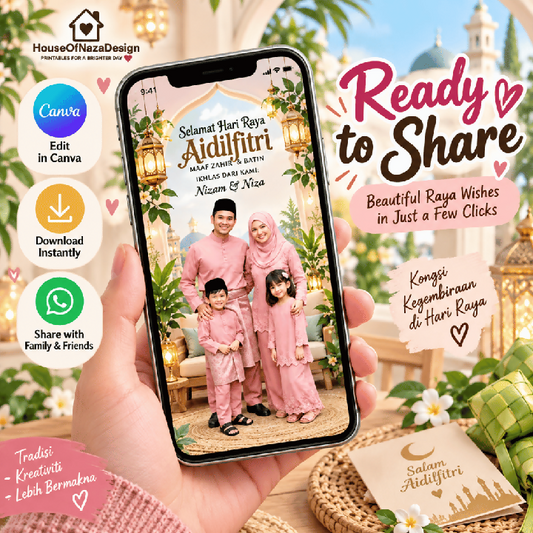 90 Editable Raya Card Canva Templates - Kad Ucapan Aidilfitri Digital