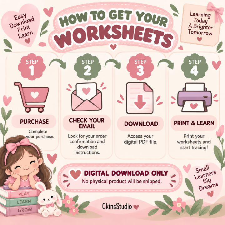 Worksheet Tracing Huruf A–Z Girl Theme Latihan Menulis Huruf Besar dan Kecil Aktiviti Prasekolah Printable PDF