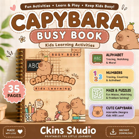 Capybara Busy Book 35 Pages Printable Kids Activity Book PDF