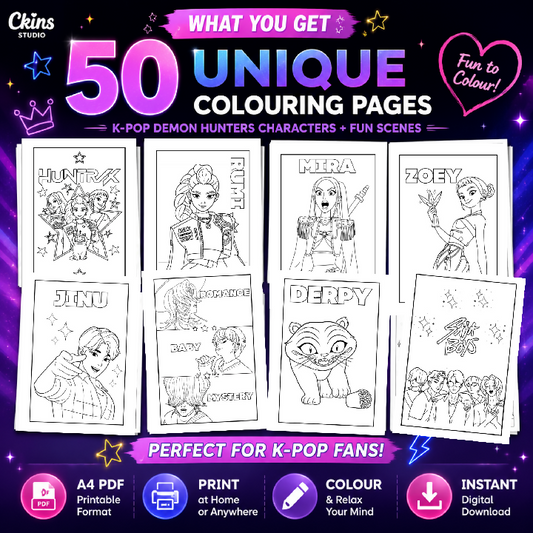 Kpop Demon Hunters Colouring Book 50 Printable Colouring Pages A4 PDF Kids and Kpop Fans