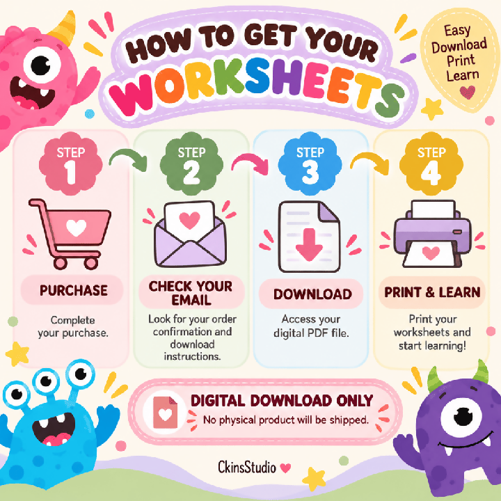 Worksheet Tracing Huruf A–Z Monster Latihan Huruf Besar dan Kecil 52 Pages Printable PDF