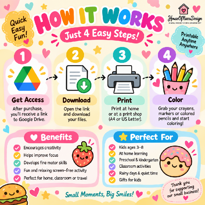 Kawaii Food Coloring Book - Ages 3-8