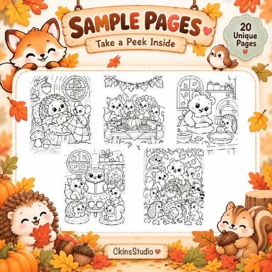 Cosy Fall Woodland Animals Thanksgiving Colouring Book 20 Pages