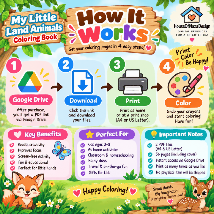 My Little Land Animals Coloring Book for Kids Ages 3–8