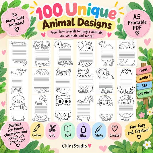 Cute Animal Foldable Notes 100 Pages A5 Kids Paper Craft Printable Scrapbook Activity