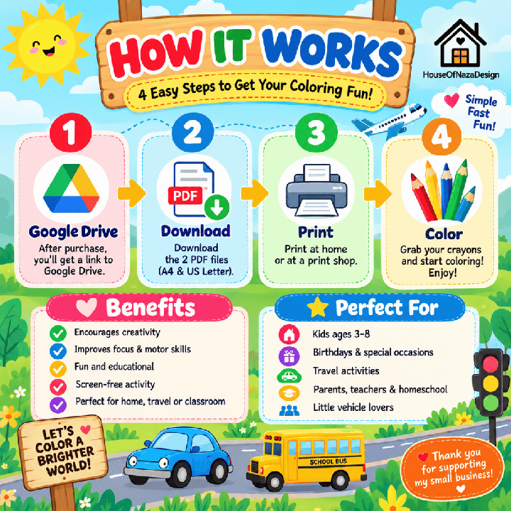 My Little Vehicles Coloring Book for Kids Ages 3–8