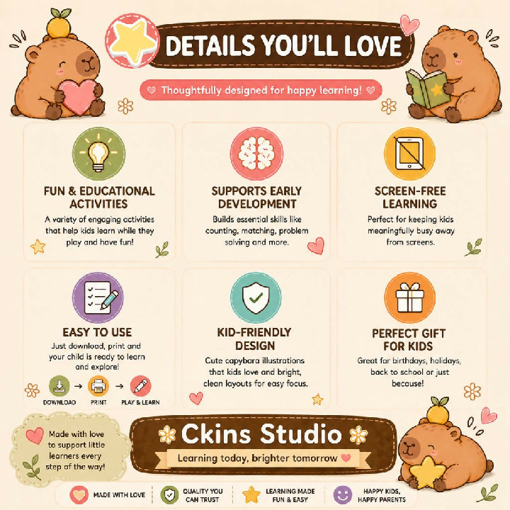 Capybara Busy Book 35 Pages Printable Kids Activity Book PDF