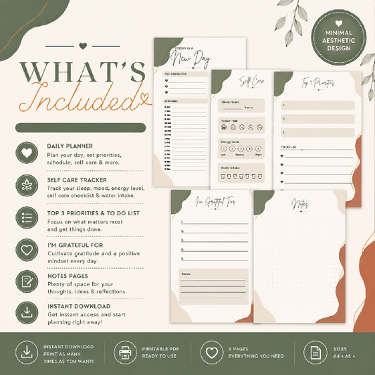Minimalist Printable Productivity Daily planner