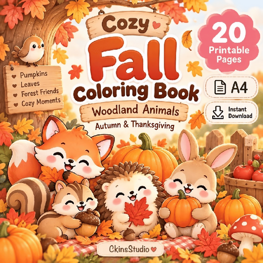 Cosy Fall Woodland Animals Thanksgiving Colouring Book 20 Pages