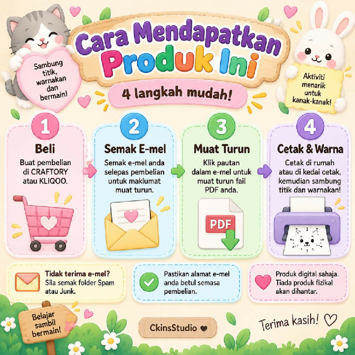 Buku Aktiviti Sambung Titik dan Mewarna 98 Halaman Aktiviti Kanak-Kanak Dot To Dot Animal Worksheet