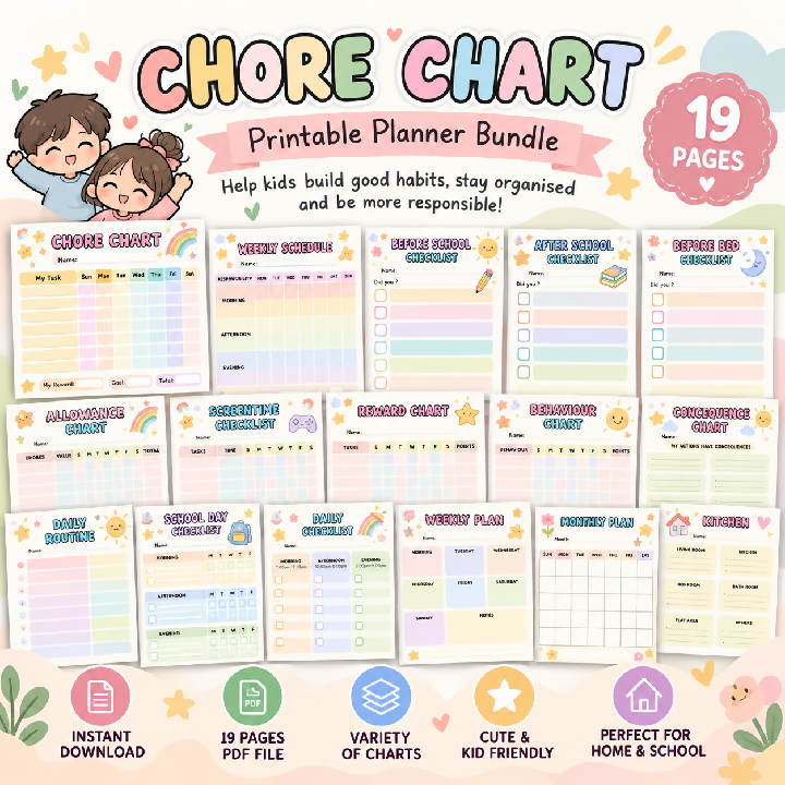 Kids Chore Chart Printable Bundle