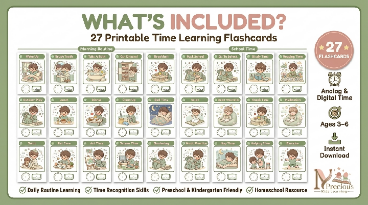 Time Learning Flashcards – Printable Educational Resource For Kids