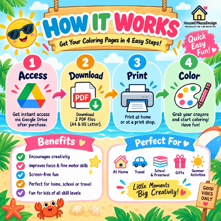Summer Vibes Coloring Book for Kids Ages 3–8