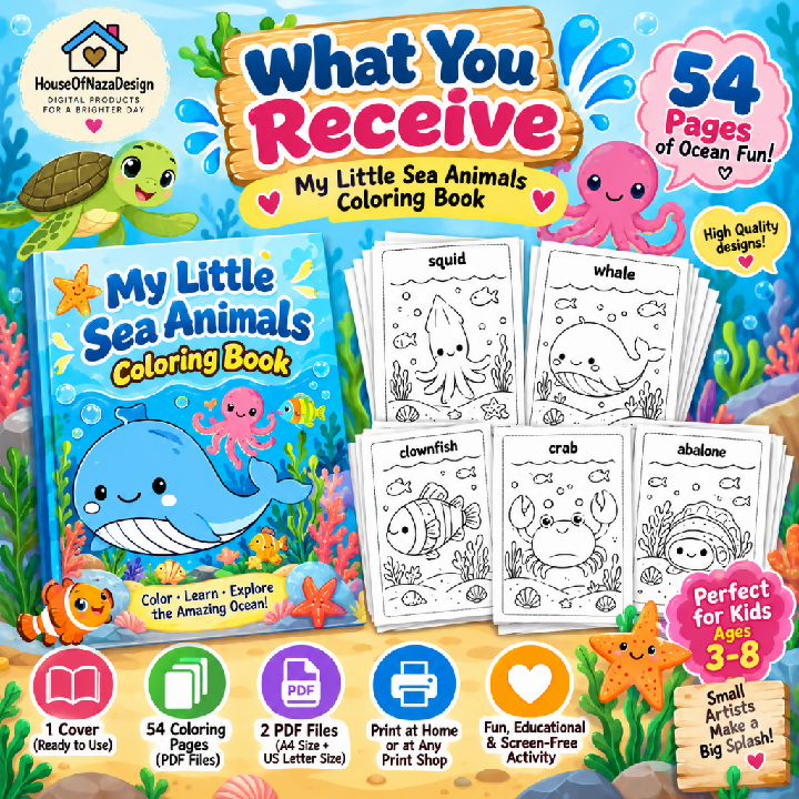 My Little Sea Animals Coloring Book - Ages 3-8