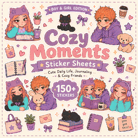 Aesthetic Cozy Moments Sticker Sheets Cute Daily Journaling & Cozy Friends 150+