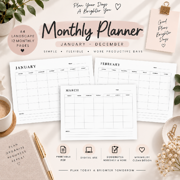 Minimalist Monthly Planner Calendar