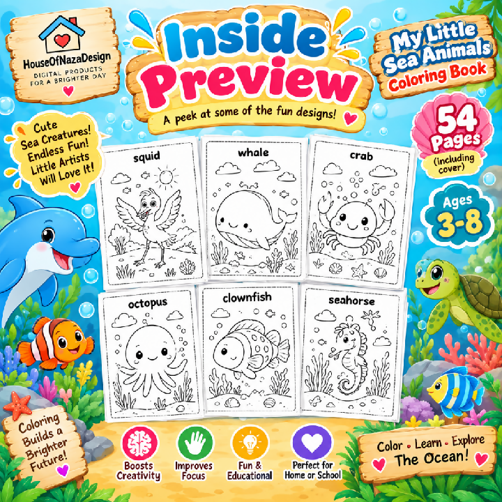 My Little Sea Animals Coloring Book - Ages 3-8