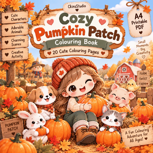 Cozy Pumpkin Patch Colouring Book 20 Pages A4 Printable PDF