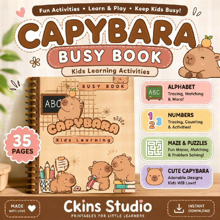 Capybara Busy Book 35 Pages Printable Kids Activity Book PDF