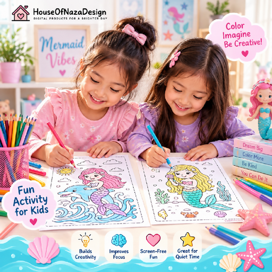 Magical Mermaid Adventures Coloring Book - Ages 3-8