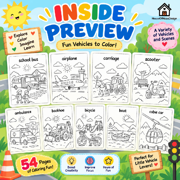 My Little Vehicles Coloring Book for Kids Ages 3–8