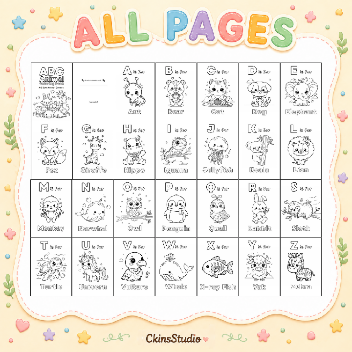 ABC Animal Colouring Book A4 Printable PDF