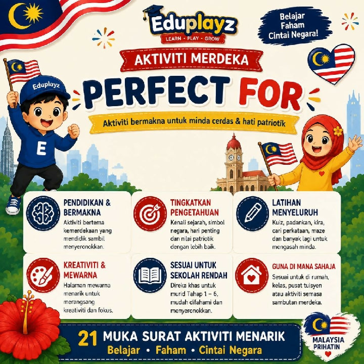 Eduplayz Worksheet Kemerdekaan – 21-Page A4 Printable Activities for Primary School