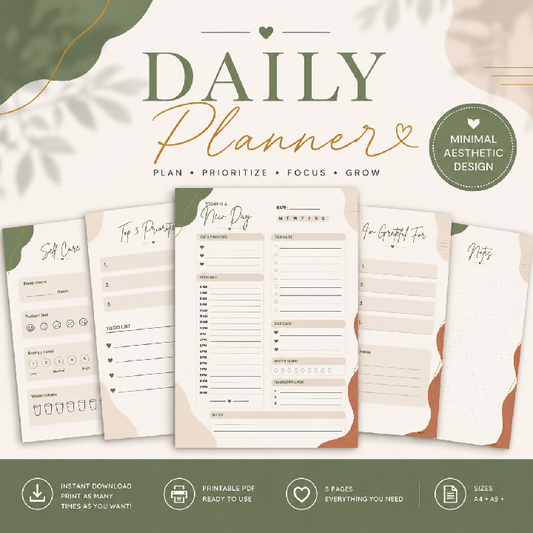 Minimalist Printable Productivity Daily planner