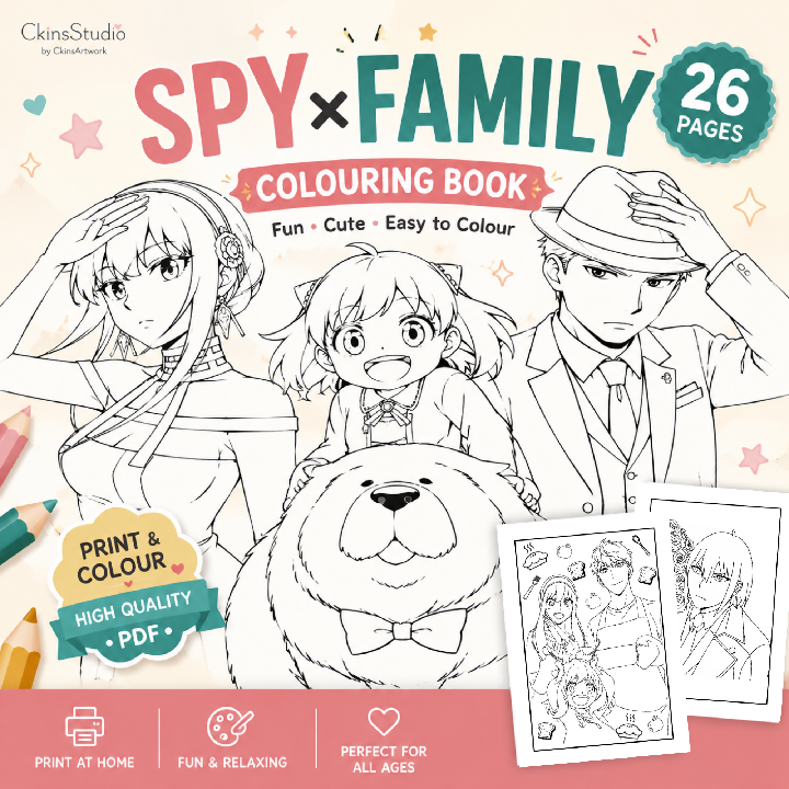 SPY X FAMILY Colouring Book 26 Printable A4 Colouring Pages PDF