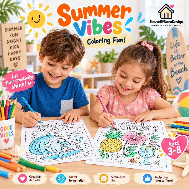 Summer Vibes Coloring Book for Kids Ages 3–8