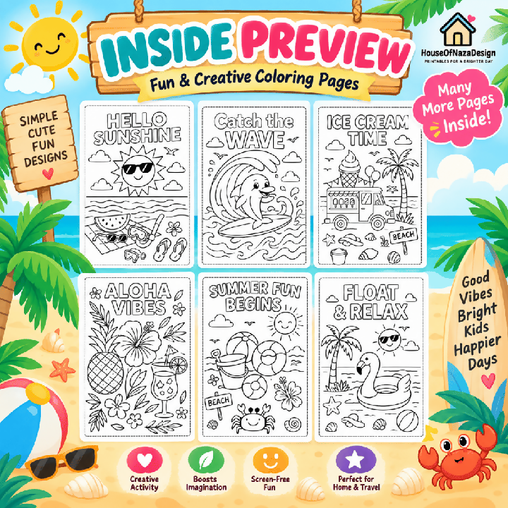 Summer Vibes Coloring Book for Kids Ages 3–8
