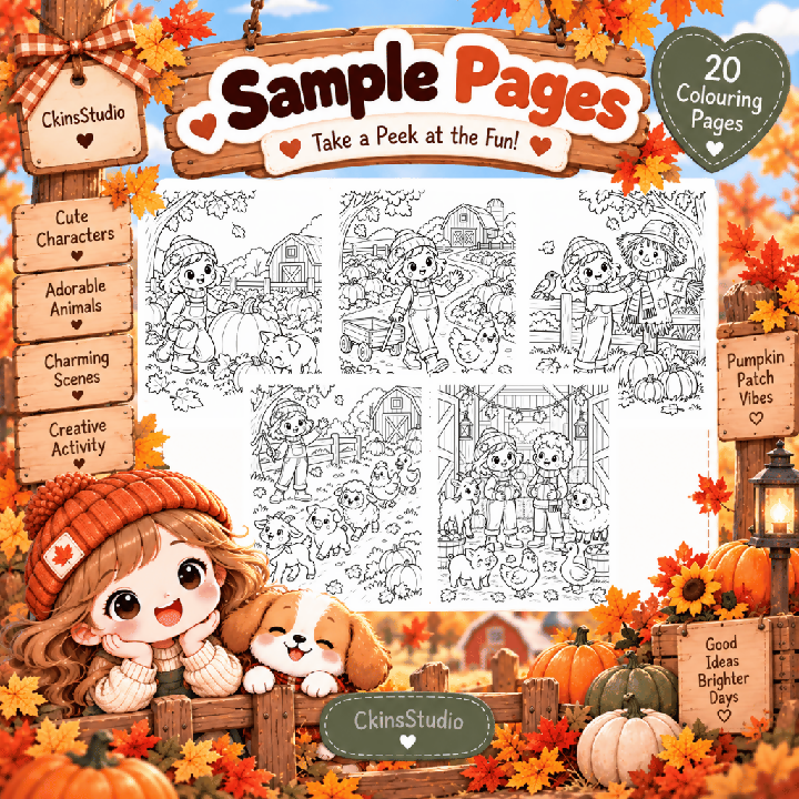 Cozy Pumpkin Patch Colouring Book 20 Pages A4 Printable PDF