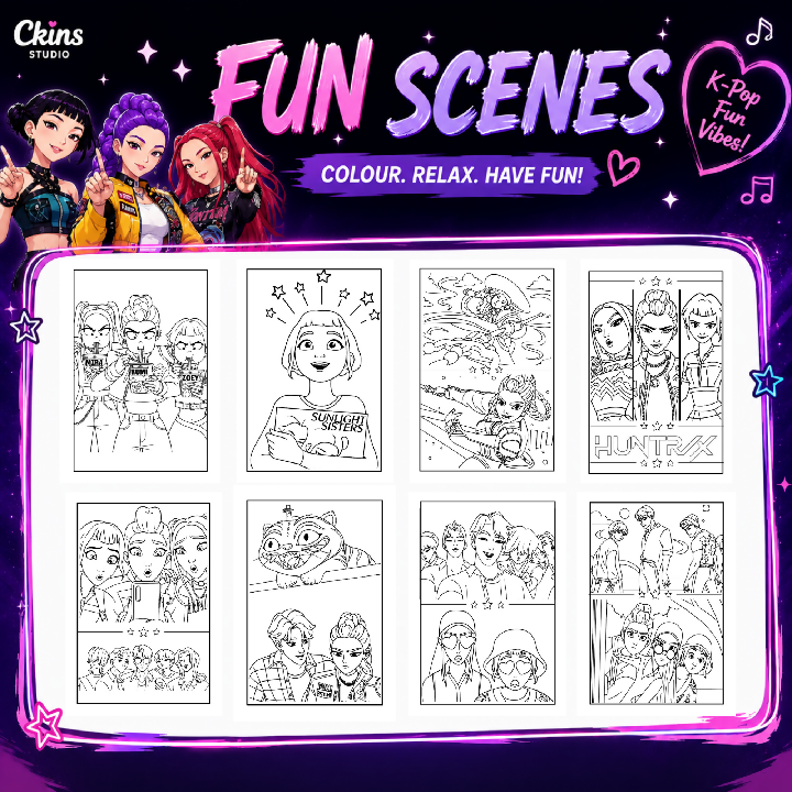 Kpop Demon Hunters Colouring Book 50 Printable Colouring Pages A4 PDF Kids and Kpop Fans
