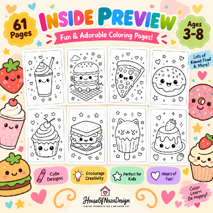Kawaii Food Coloring Book - Ages 3-8