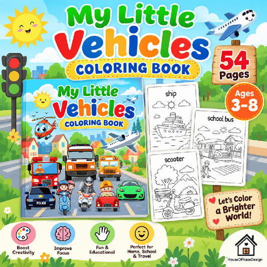 My Little Vehicles Coloring Book for Kids Ages 3–8