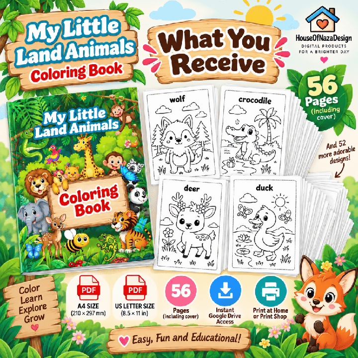 My Little Land Animals Coloring Book for Kids Ages 3–8