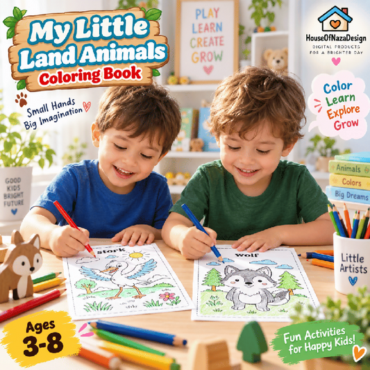 My Little Land Animals Coloring Book for Kids Ages 3–8