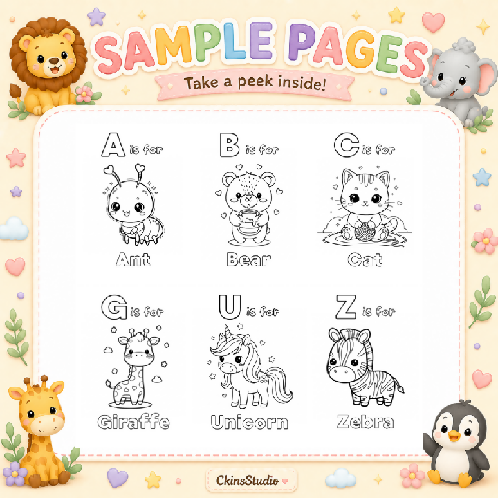 ABC Animal Colouring Book A4 Printable PDF