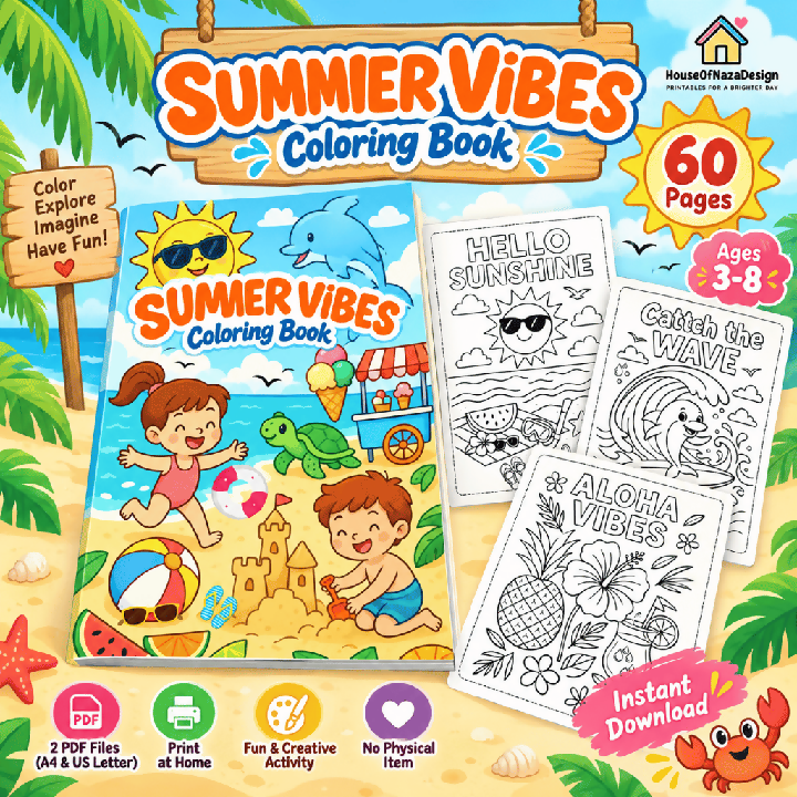 Summer Vibes Coloring Book for Kids Ages 3–8