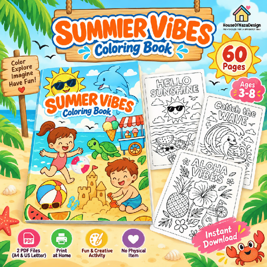 Summer Vibes Coloring Book for Kids Ages 3–8