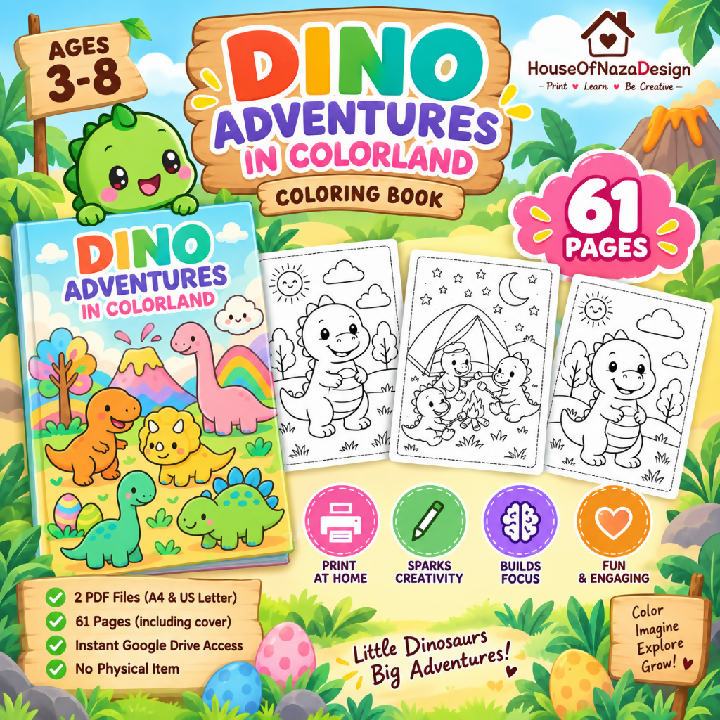 Dinosaur Coloring Book for Kids - Dino Adventures Ages 3-8