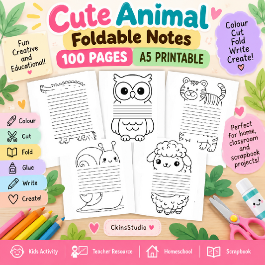 Cute Animal Foldable Notes 100 Pages A5 Kids Paper Craft Printable Scrapbook Activity