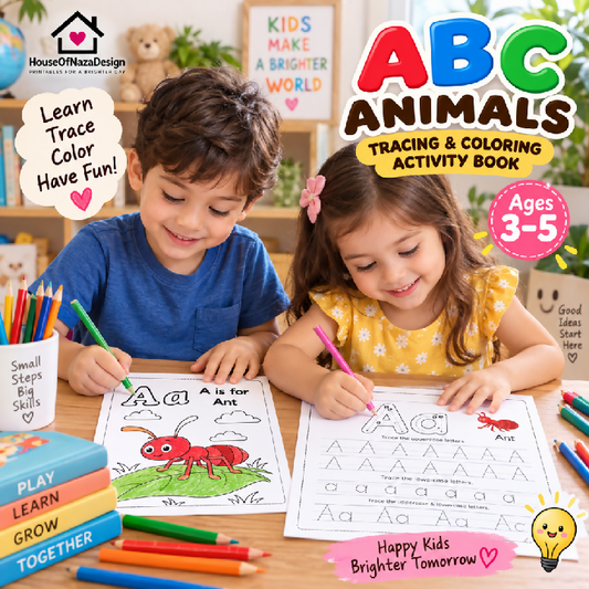 ABC Animals Tracing Worksheets - Ages 3-5