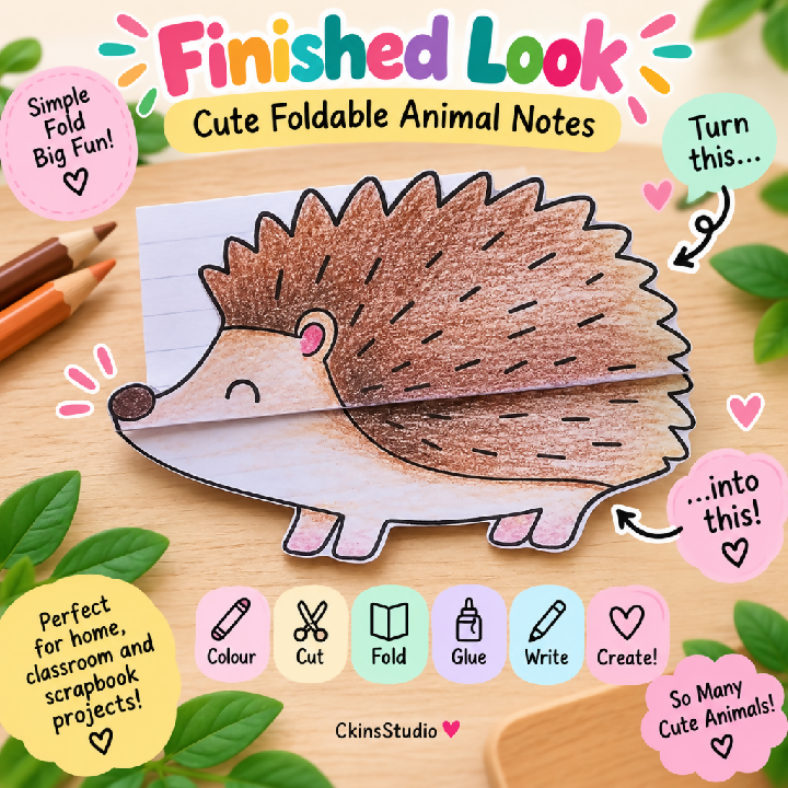 Cute Animal Foldable Notes 100 Pages A5 Kids Paper Craft Printable Scrapbook Activity