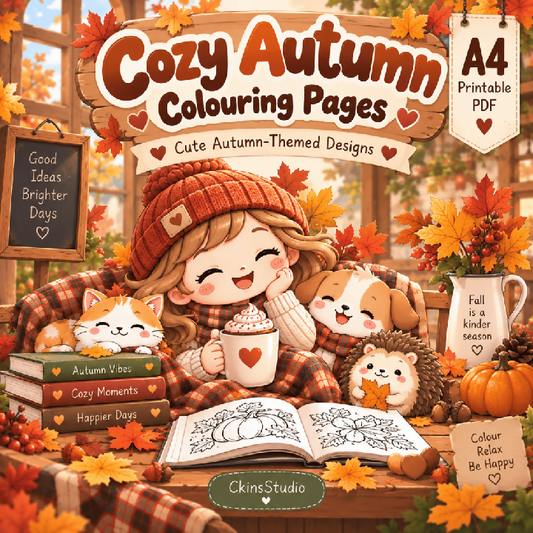 Cosy Fall Cafe Autumn Colouring Pages A4 Printable PDF Cute Animal Colouring Book