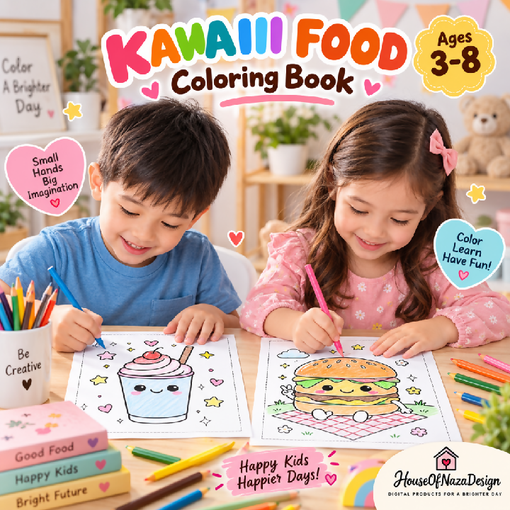 Kawaii Food Coloring Book - Ages 3-8