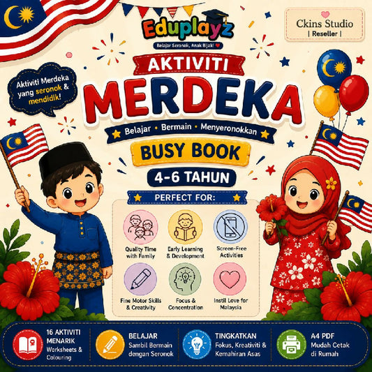 Eduplayz Aktiviti Merdeka Busy Book – 16-Page A4 Printable Activities for Ages 4–6